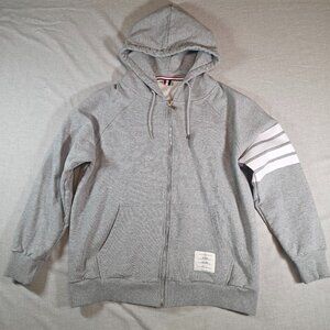 TM Brown Grey Full‑Zip Hoodie – 4‑Bar Sleeve Stripes – Designer‑Inspired